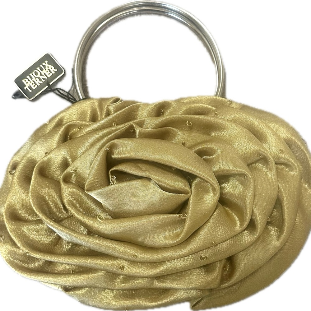 NWT Bijoux Terner Gold Rose Clutch Elegant and Compact